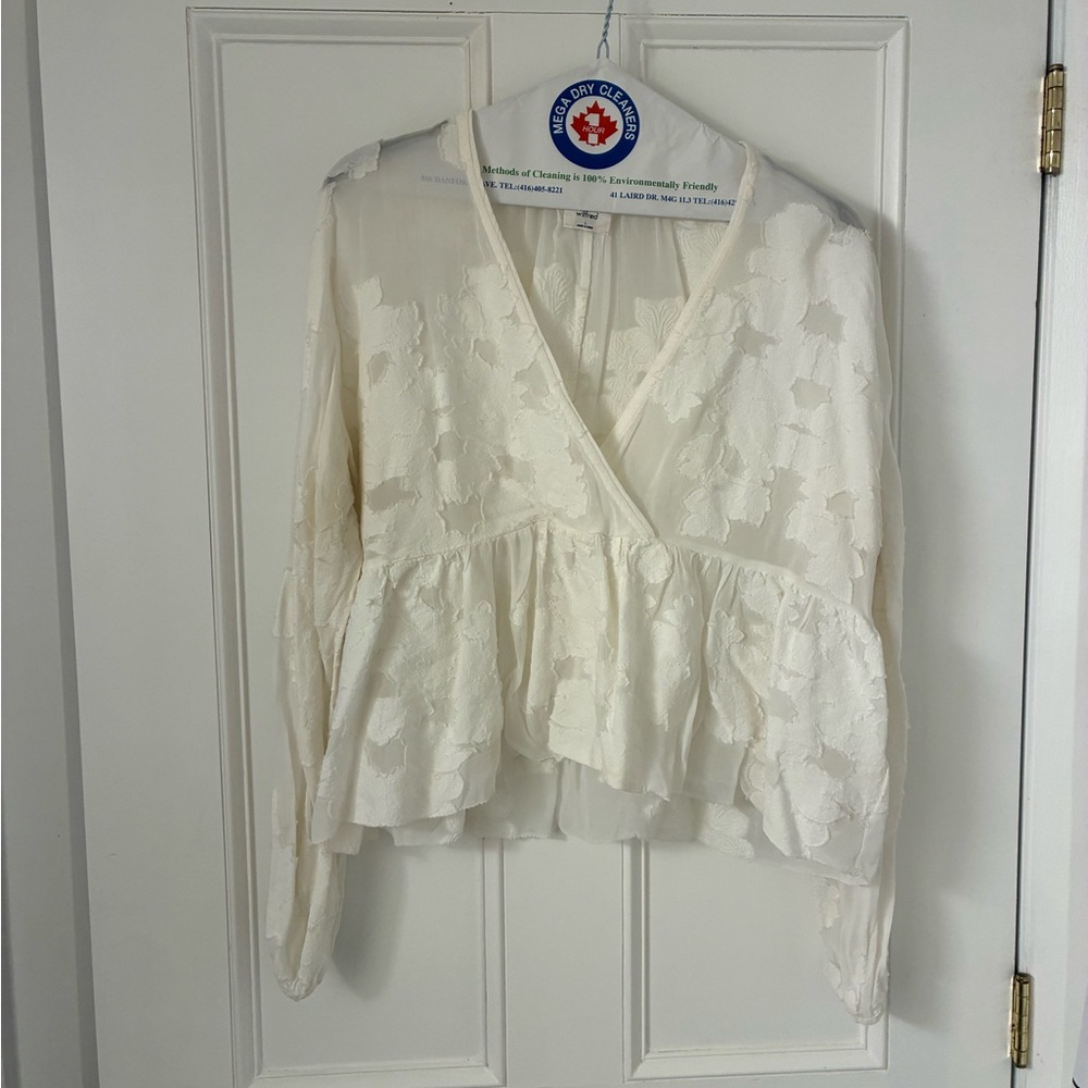 Aritzia Wilfred Ivory Floral Wrap Blouse